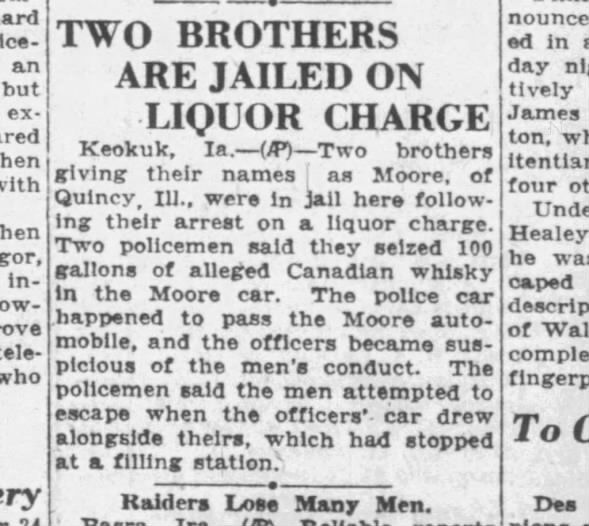 More Arrest Details. Pops and John Moore Sioux City Journal April 8, 1929